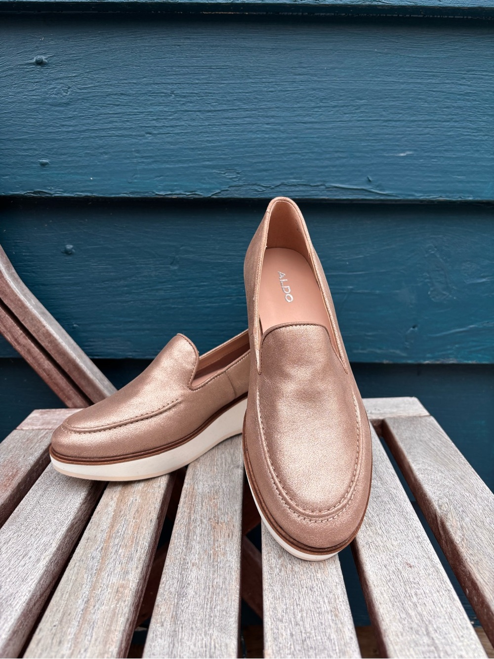 ALDO Metallic Rose Gold Platform Slip-On Loafers